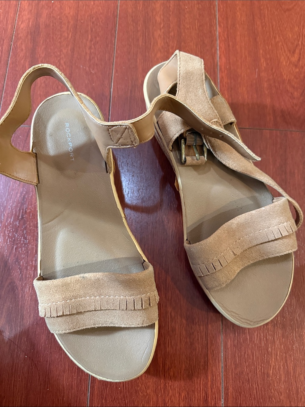 Rockport Women's Tan Suede Fringe Sandals with Ankle Strap